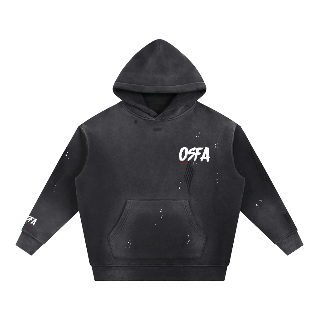 Vintage Washed Frayed Fleece Hoodie