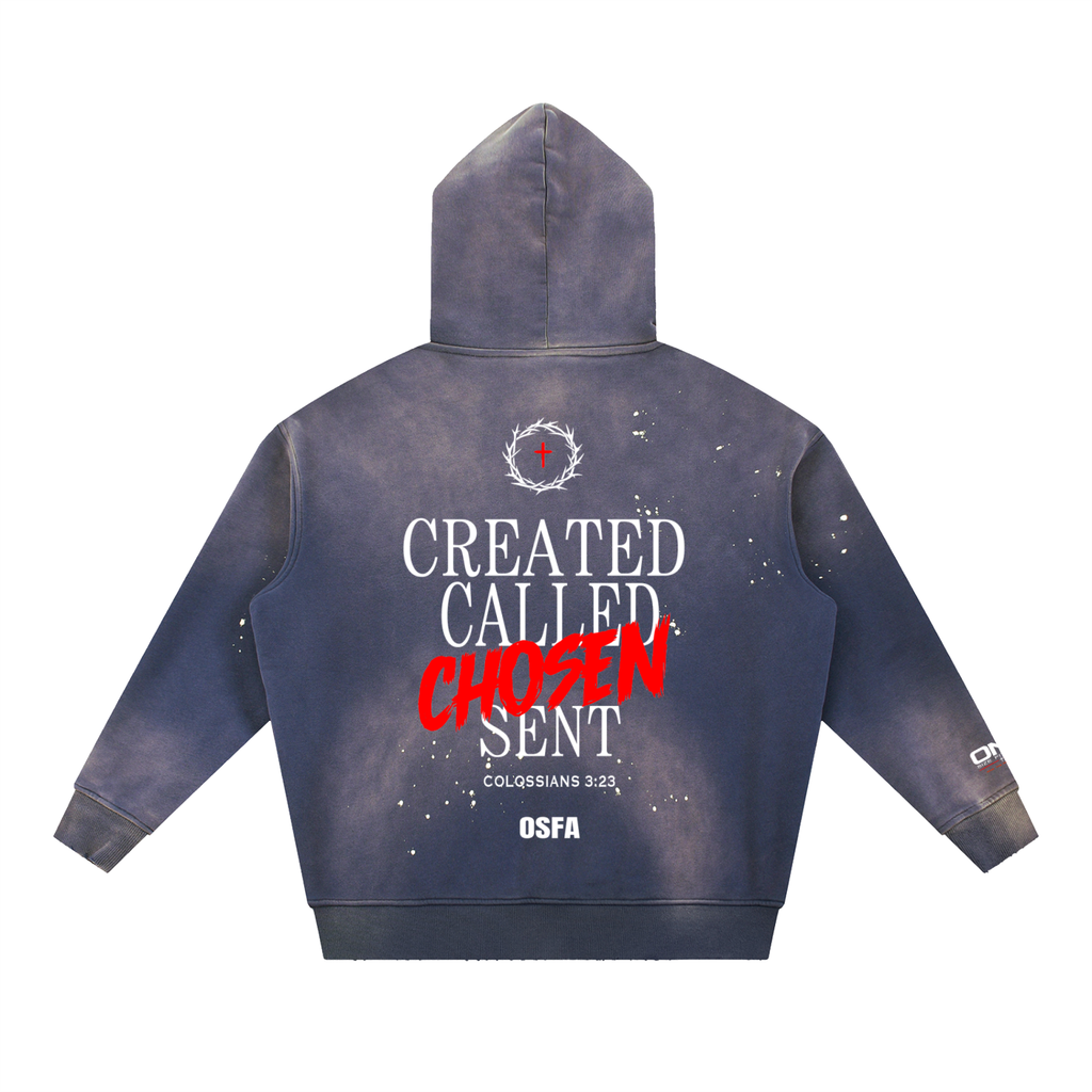 Vintage Washed Frayed Fleece Hoodie